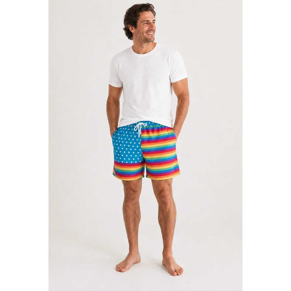 Chubbies Mens XL Swim Trunks Rainbow Stripes Stars Pride 5.5 Inch Inseam Blue
